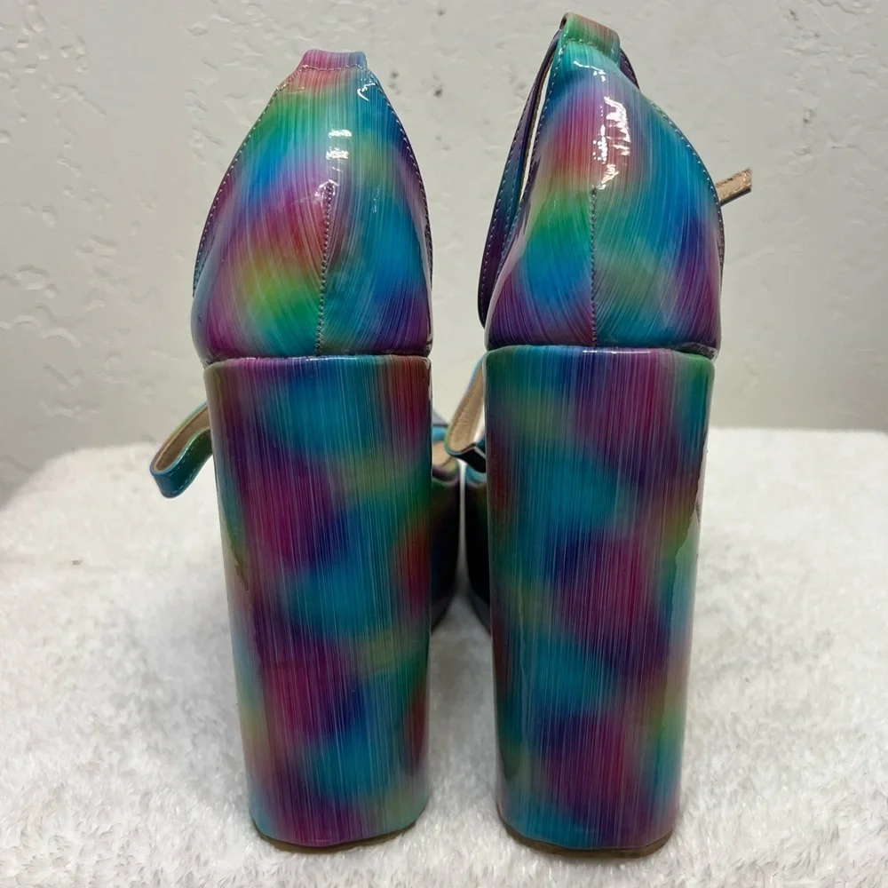 Chase & Chloe Astra Platform Wedge Multicolor Ankle Strap Sandals Size 8
